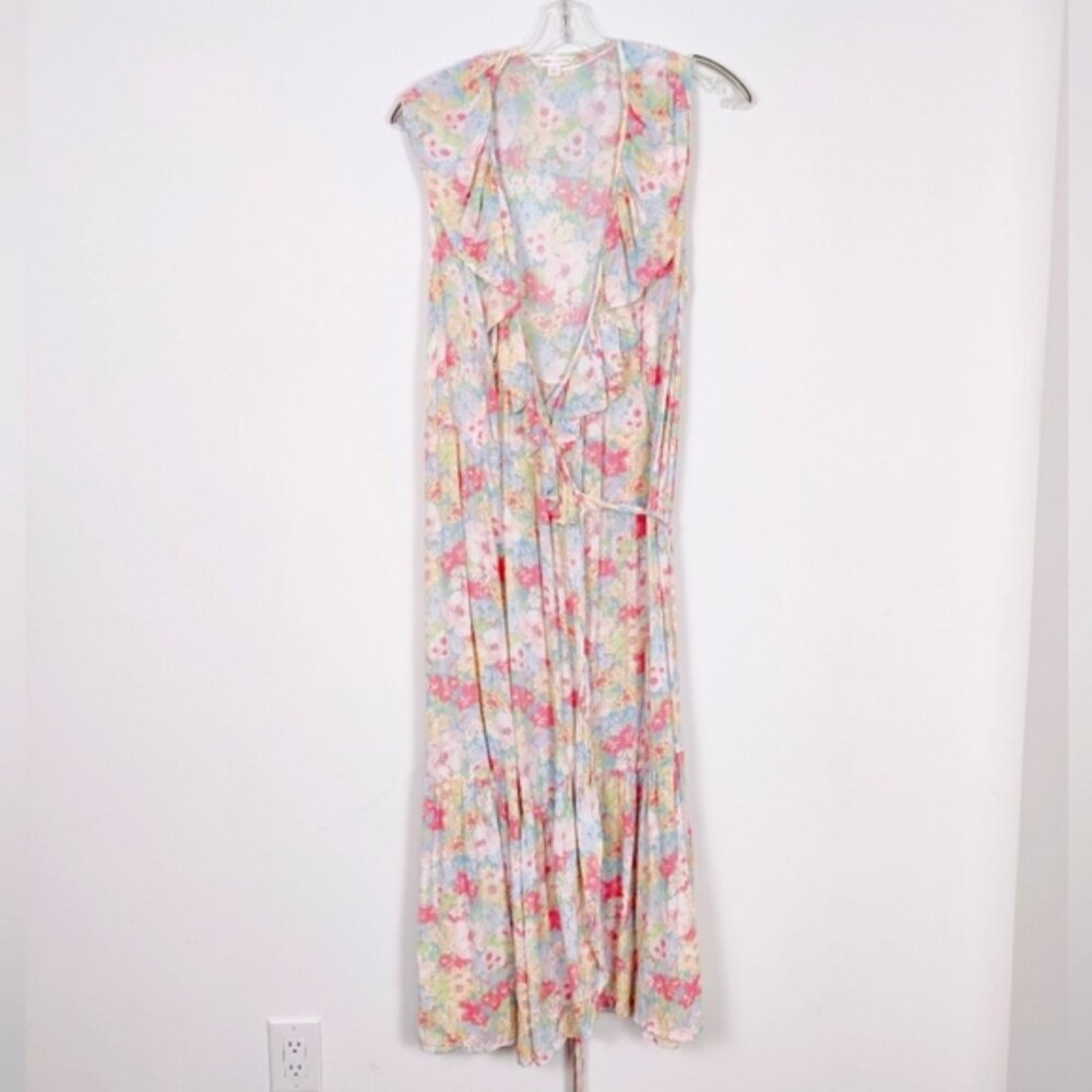 Joe Fresh x Jillian Harris Womens Tiered Maxi Wrap Dress Ruffle Floral